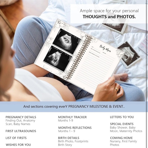 Pregnancy Journal with Gold Accents Maternity Memory Book - 82 Pages Hardcover - Picture 5 of 10